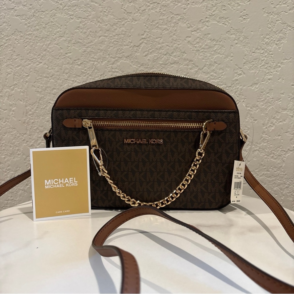Michael Kors Brown East West Large Monogram Crossbody with Gold Hardware NWT - Picture 10 of 10